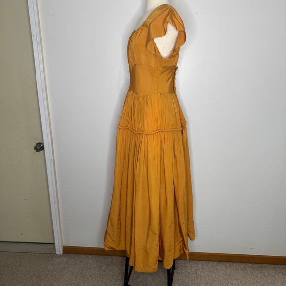 VINTAGE | 1930s 1940s Mustard Cold Rayon Ball Ruched Gown - Picture 6 of 11
